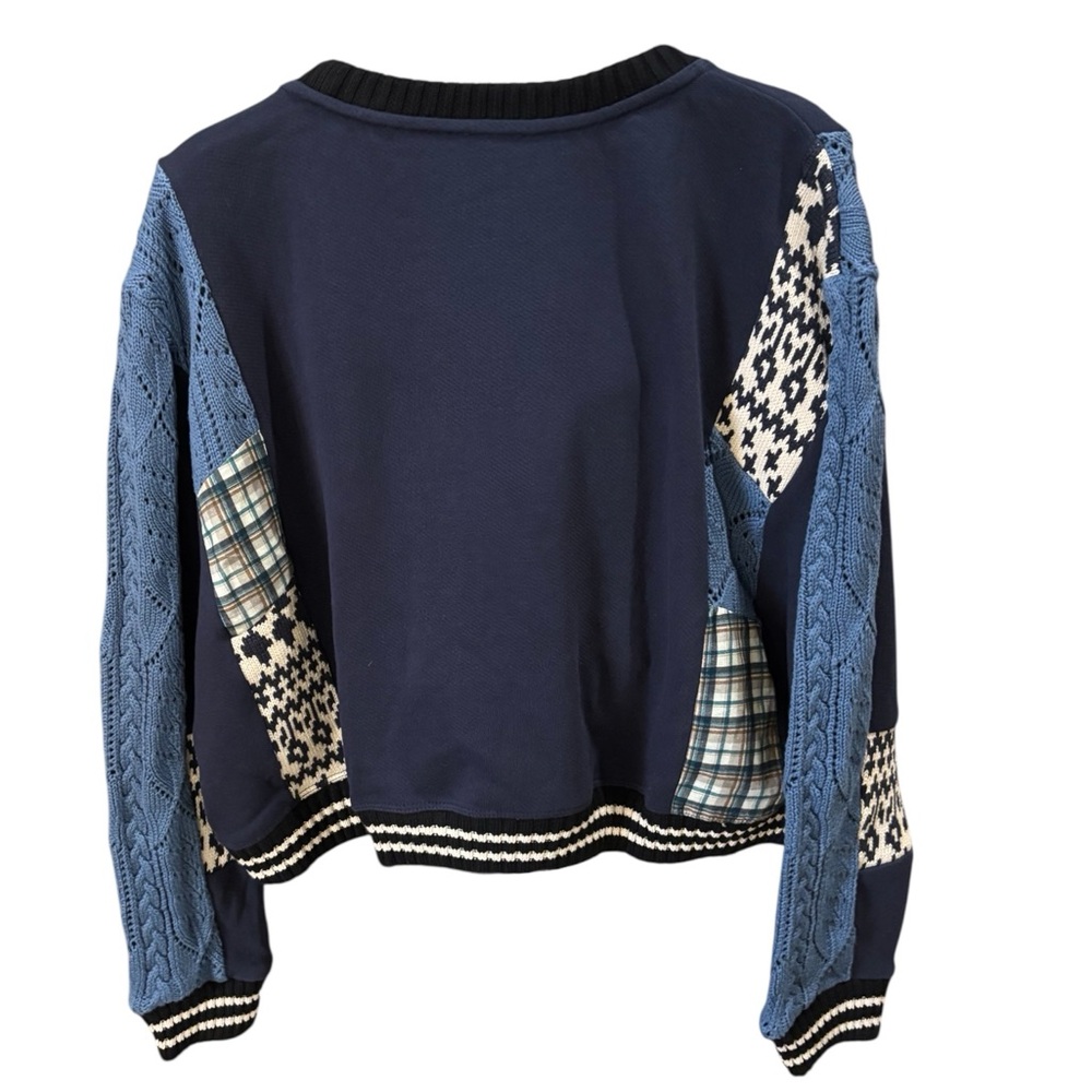 Pilcro/Anthropologie Mixed Media Sweatshirt in Blue Pattern Size M. NWT - Picture 6 of 12
